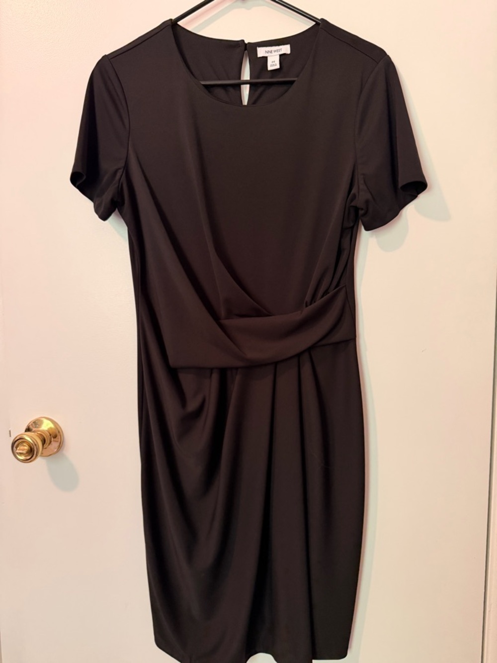 Nine West Black Short-Sleeve Draped Midi Dress